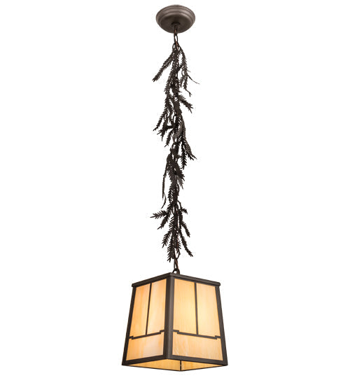 Meyda Lighting Pine Branch 12" Oil Rubbed Bronze Valley View Pendant Light With Beige Shade Glass