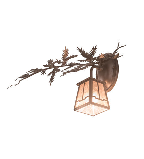Meyda Lighting Pine Branch 14" Mahogany Bronze Valley View Left Wall Sconce With Silver Mica Shade Glass