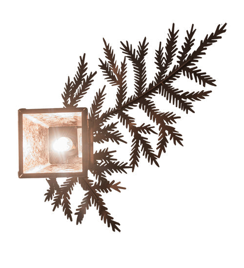 Meyda Lighting Pine Branch 14" Mahogany Bronze Valley View Left Wall Sconce With Silver Mica Shade Glass