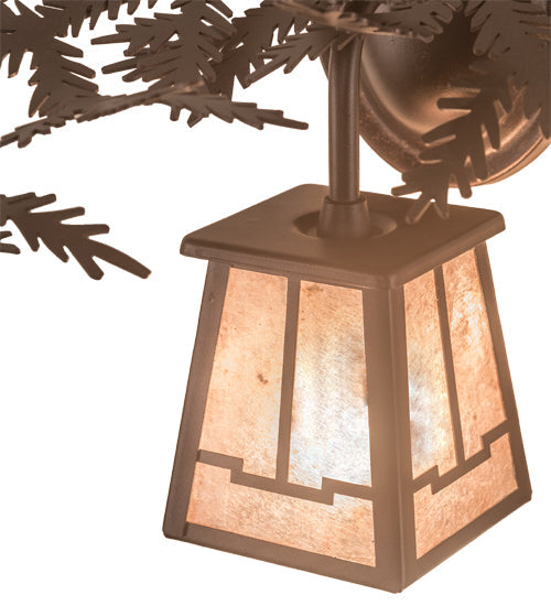 Meyda Lighting Pine Branch 14" Mahogany Bronze Valley View Left Wall Sconce With Silver Mica Shade Glass