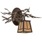 Meyda Lighting Pine Branch 15" Cafe Noir Valley View Left Wall Sconce With Beige Iridescent Shade Glass