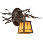 Meyda Lighting Pine Branch 15" Cafe Noir Valley View Left Wall Sconce With Beige Iridescent Shade Glass