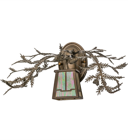 Meyda Lighting Pine Branch 16" Antique Copper Valley View Wall Sconce With Beige Iridescent Shade Glass