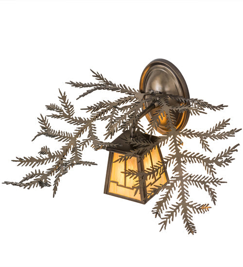 Meyda Lighting Pine Branch 16" Antique Copper Valley View Wall Sconce With Beige Iridescent Shade Glass