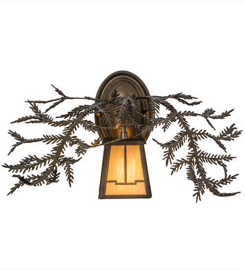 Meyda Lighting Pine Branch 16" Antique Copper Valley View Wall Sconce With Beige Iridescent Shade Glass