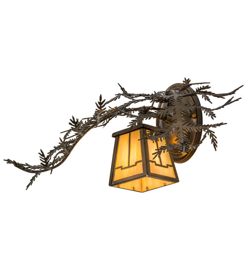 Meyda Lighting Pine Branch 16" Antique Copper Valley View Wall Sconce With Beige Iridescent Shade Glass