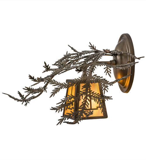 Meyda Lighting Pine Branch 16" Antique Copper Valley View Wall Sconce With Beige Iridescent Shade Glass