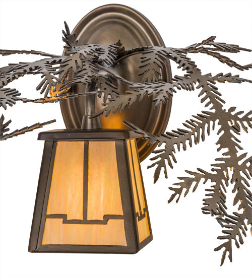 Meyda Lighting Pine Branch 16" Antique Copper Valley View Wall Sconce With Beige Iridescent Shade Glass