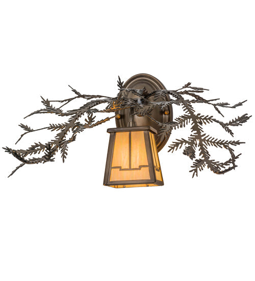 Meyda Lighting Pine Branch 16" Antique Copper Valley View Wall Sconce With Beige Iridescent Shade Glass