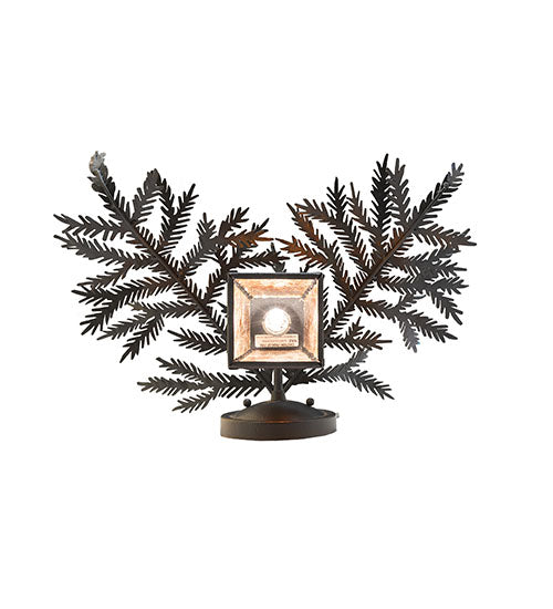 Meyda Lighting Pine Branch 16" Black Satin Wrought Iron Valley View Wall Sconce With Amber Mica Shade Glass