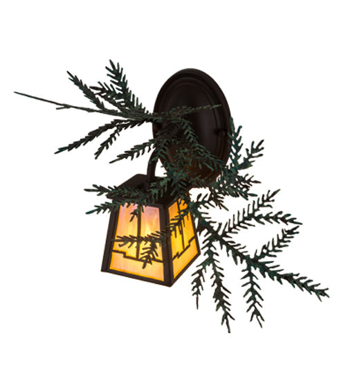 Meyda Lighting Pine Branch 16" Cafe Noir Valley View Left Wall Sconce With Beige Iridescent Shade Glass