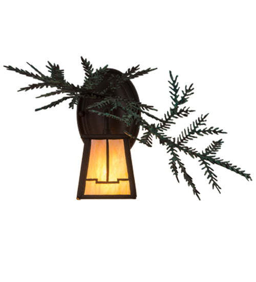 Meyda Lighting Pine Branch 16" Cafe Noir Valley View Left Wall Sconce With Beige Iridescent Shade Glass