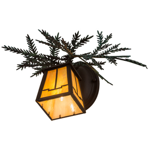 Meyda Lighting Pine Branch 16" Cafe Noir Valley View Left Wall Sconce With Beige Iridescent Shade Glass