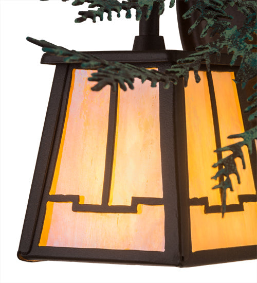 Meyda Lighting Pine Branch 16" Cafe Noir Valley View Left Wall Sconce With Beige Iridescent Shade Glass