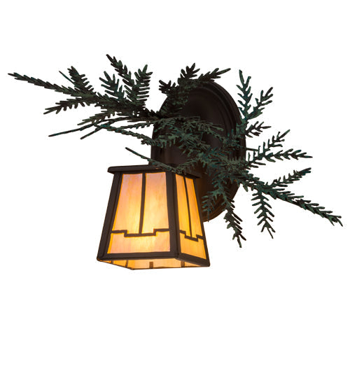 Meyda Lighting Pine Branch 16" Cafe Noir Valley View Left Wall Sconce With Beige Iridescent Shade Glass