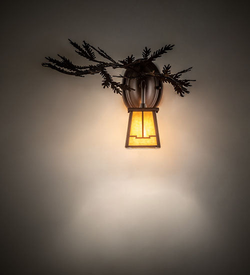 Meyda Lighting Pine Branch 16" Cafe Noir Valley View Left Wall Sconce With Honey Art Shade Glass