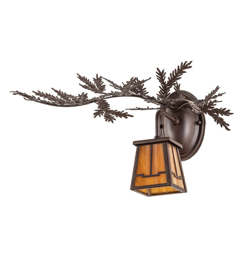 Meyda Lighting Pine Branch 16" Cafe Noir Valley View Left Wall Sconce With Honey Art Shade Glass