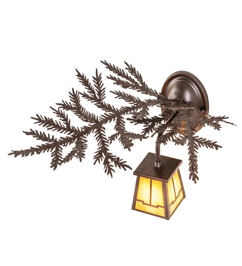 Meyda Lighting Pine Branch 16" Cafe Noir Valley View Left Wall Sconce With Honey Art Shade Glass