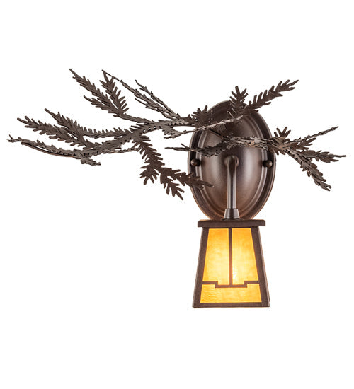 Meyda Lighting Pine Branch 16" Cafe Noir Valley View Left Wall Sconce With Honey Art Shade Glass