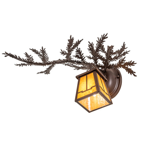 Meyda Lighting Pine Branch 16" Cafe Noir Valley View Left Wall Sconce With Honey Art Shade Glass