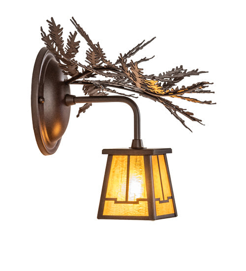 Meyda Lighting Pine Branch 16" Cafe Noir Valley View Left Wall Sconce With Honey Art Shade Glass