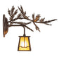 Meyda Lighting Pine Branch 16" Cafe Noir Valley View Left Wall Sconce With Honey Art Shade Glass