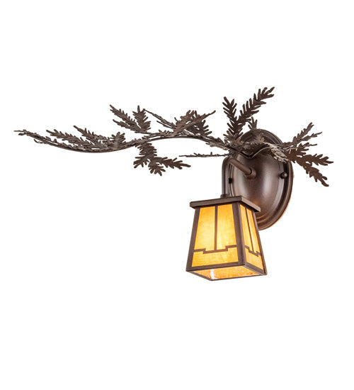 Meyda Lighting Pine Branch 16" Cafe Noir Valley View Left Wall Sconce With Honey Art Shade Glass