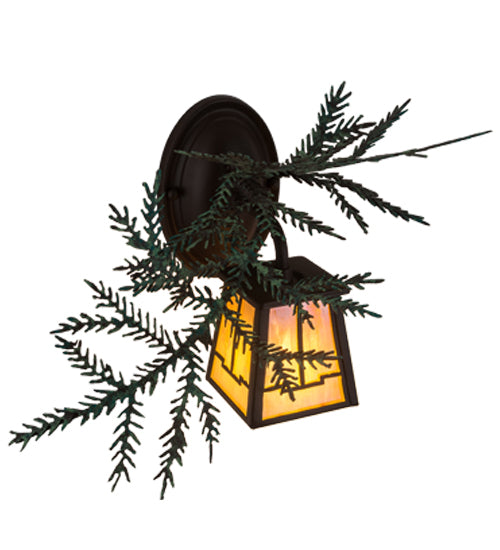 Meyda Lighting Pine Branch 16" Cafe Noir Valley View Right Wall Sconce With Beige Iridescent Shade Glass