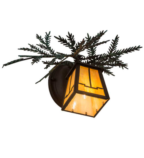 Meyda Lighting Pine Branch 16" Cafe Noir Valley View Right Wall Sconce With Beige Iridescent Shade Glass