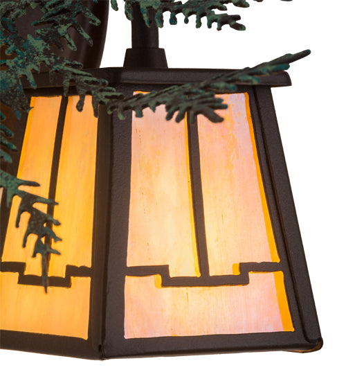 Meyda Lighting Pine Branch 16" Cafe Noir Valley View Right Wall Sconce With Beige Iridescent Shade Glass