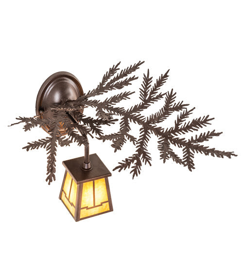 Meyda Lighting Pine Branch 16" Cafe Noir Valley View Right Wall Sconce With Honey Art Shade Glass