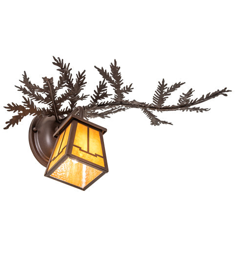 Meyda Lighting Pine Branch 16" Cafe Noir Valley View Right Wall Sconce With Honey Art Shade Glass