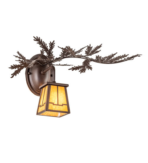 Meyda Lighting Pine Branch 16" Cafe Noir Valley View Right Wall Sconce With Honey Art Shade Glass