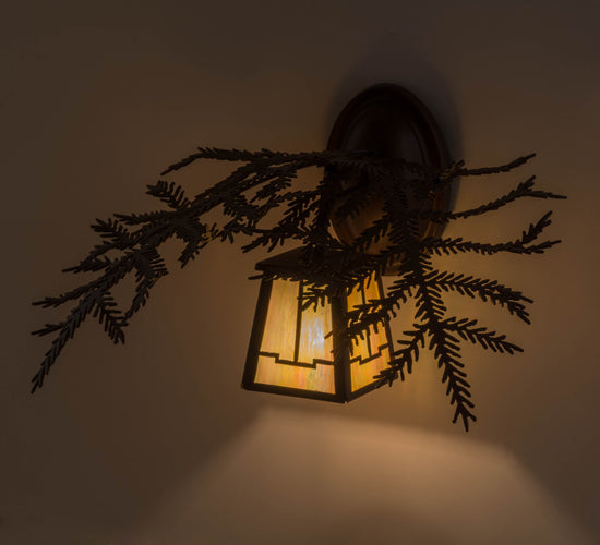 Meyda Lighting Pine Branch 16" Cafe-Noir Valley View Wall Sconce With Beige Iridescent Shade Glass