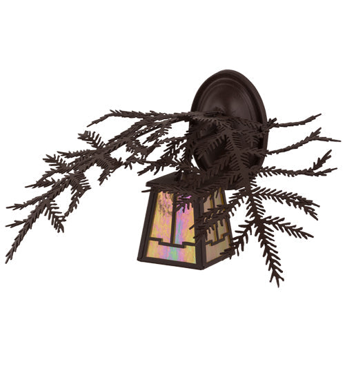 Meyda Lighting Pine Branch 16" Cafe-Noir Valley View Wall Sconce With Beige Iridescent Shade Glass