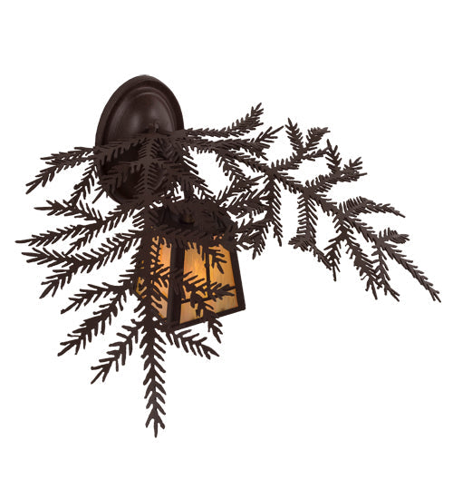 Meyda Lighting Pine Branch 16" Cafe-Noir Valley View Wall Sconce With Beige Iridescent Shade Glass