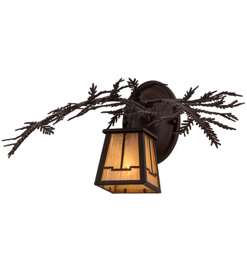 Meyda Lighting Pine Branch 16" Cafe-Noir Valley View Wall Sconce With Beige Iridescent Shade Glass