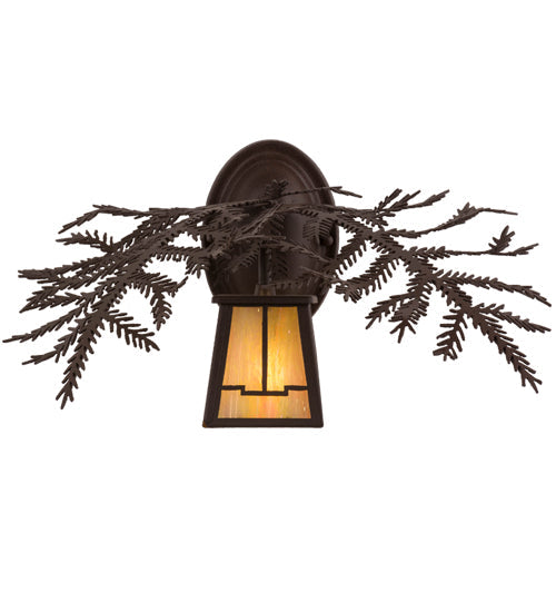 Meyda Lighting Pine Branch 16" Cafe-Noir Valley View Wall Sconce With Beige Iridescent Shade Glass