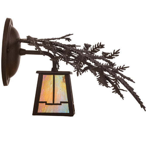 Meyda Lighting Pine Branch 16" Cafe-Noir Valley View Wall Sconce With Beige Iridescent Shade Glass