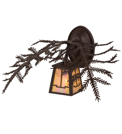 Meyda Lighting Pine Branch 16" Cafe-Noir Valley View Wall Sconce With Beige Iridescent Shade Glass