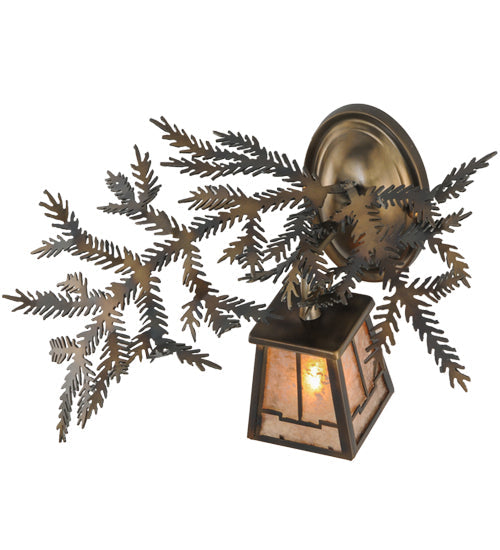 Meyda Lighting Pine Branch 16" Light Burnished Antique Copper Valley View Left Wall Sconce With Silver Mica Shade Glass