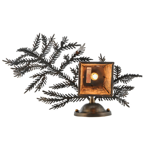 Meyda Lighting Pine Branch 16" Light Burnished Antique Copper Valley View Left Wall Sconce With Silver Mica Shade Glass