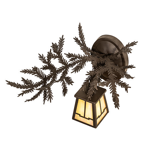 Meyda Lighting Pine Branch 16" Oil Rubbed Bronze Valley View Left Wall Sconce With Beige Iridescent Shade Glass