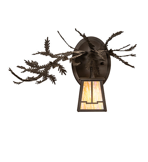 Meyda Lighting Pine Branch 16" Oil Rubbed Bronze Valley View Left Wall Sconce With Beige Iridescent Shade Glass