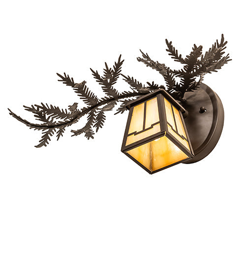 Meyda Lighting Pine Branch 16" Oil Rubbed Bronze Valley View Left Wall Sconce With Beige Iridescent Shade Glass