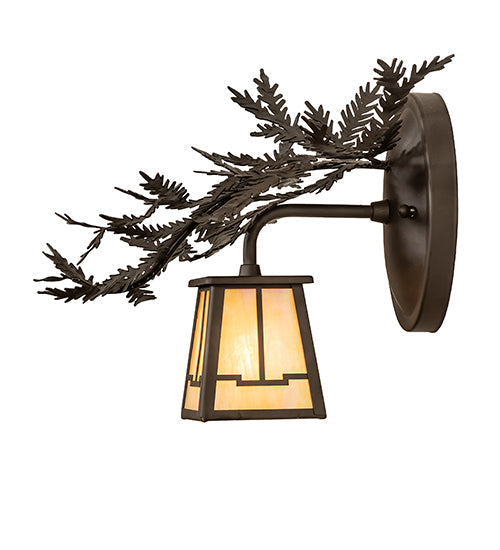 Meyda Lighting Pine Branch 16" Oil Rubbed Bronze Valley View Left Wall Sconce With Beige Iridescent Shade Glass