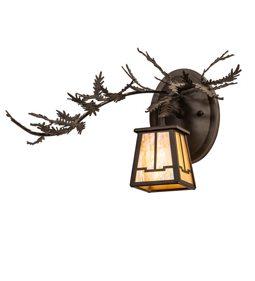 Meyda Lighting Pine Branch 16" Oil Rubbed Bronze Valley View Left Wall Sconce With Beige Iridescent Shade Glass