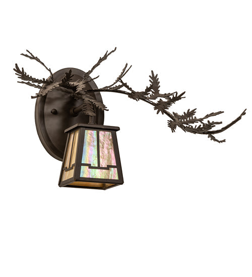 Meyda Lighting Pine Branch 16" Oil Rubbed Bronze Valley View Right Wall Sconce With Beige Iridescent Shade Glass