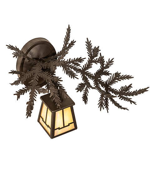 Meyda Lighting Pine Branch 16" Oil Rubbed Bronze Valley View Right Wall Sconce With Beige Iridescent Shade Glass