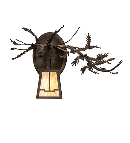 Meyda Lighting Pine Branch 16" Oil Rubbed Bronze Valley View Right Wall Sconce With Beige Iridescent Shade Glass